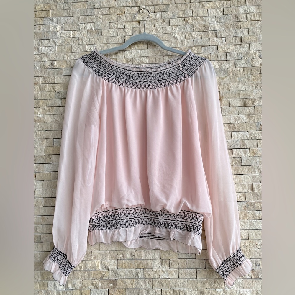 Tory Burch baby pink blouse with black details